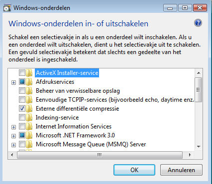 Schermafbeelding: Windows-onderdelen in- of uitschakelen in Windows Vista